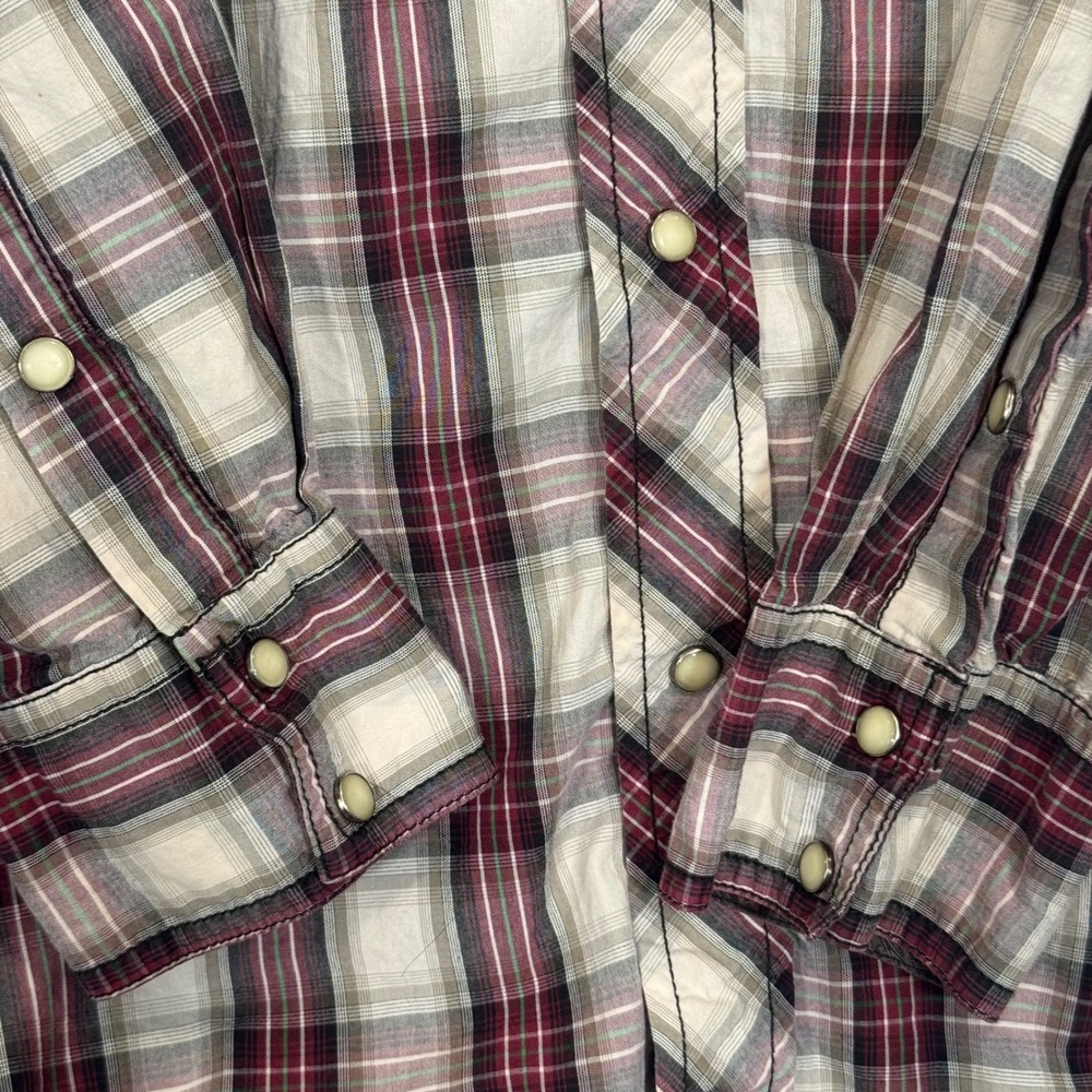 Cowboy Legend Maroon Plaid Western Snap Long Sleeve Shirt Large - Picture 4 of 8